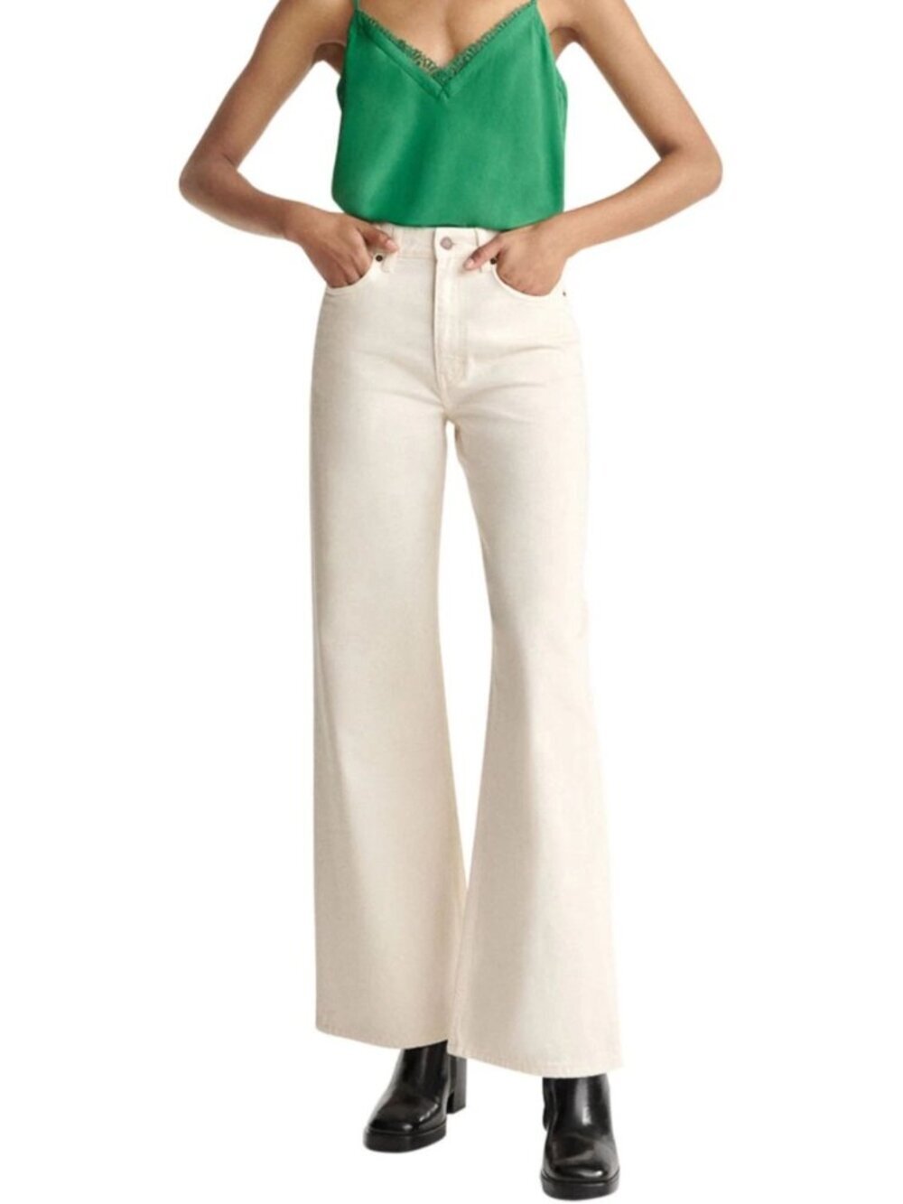 NEW The Kooples Women's Ecru High Waist Wide Leg Jeans Size 27 36377